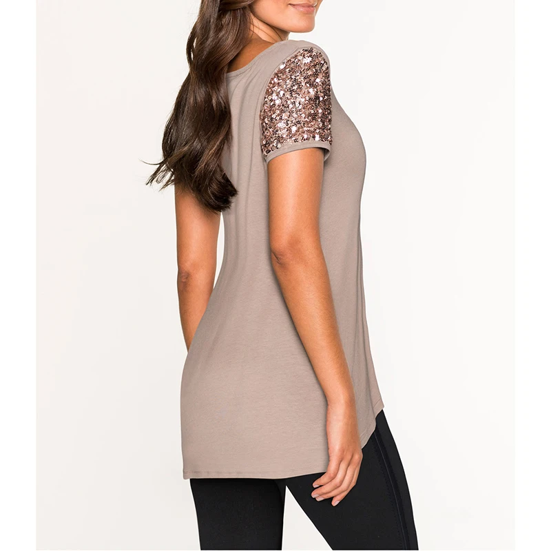 Летняя женская футболка с блестками модная коротким рукавом одежда Camisas Mujer