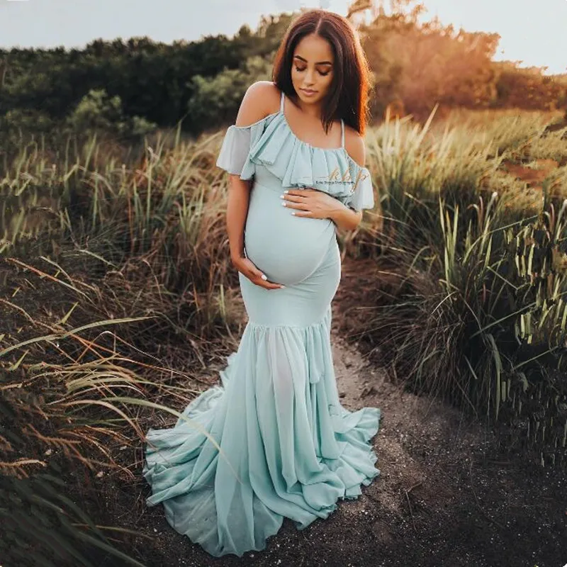 Платье-Русалка длинное с открытыми плечами х/б | Мать и ребенок