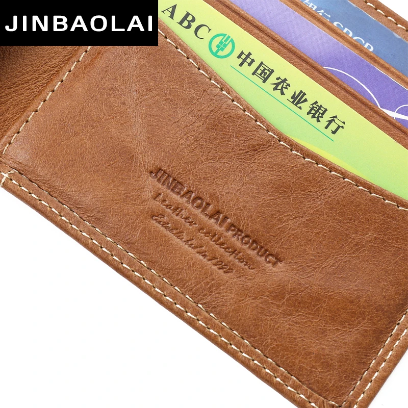 

JINBAOLAI cow leather original brand male wallet fashion double suture design bifold wallets for men hight quality leather walet