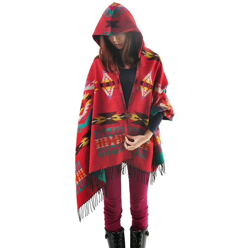 Новинка женское пончо в богемном народном стиле шарф с капюшоном женская зимняя