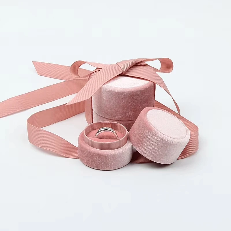 ring box Ювелирных изделий упаковочная коробка в розовый бархат круглый бант для кольца кулон и ожерелье - Цвет: ring box