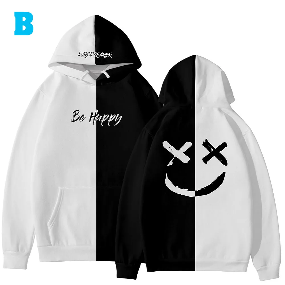 Be Happy двойной цвет блок черный HoodyFashion унисекс Crewneck Толстовка с принтом с длинными рукавами Pollover женские толстовки с 3D принтом