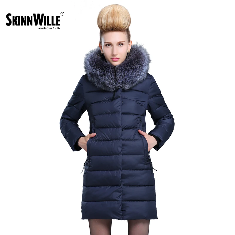 Skinnwille 2017 Куртка Женская Зимняя Пальто Женское С Капюшоном Натурального меха