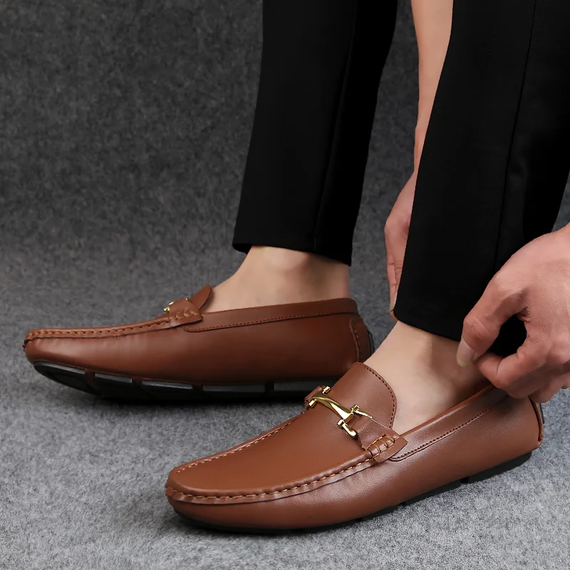 Men Brand Sneakers Leather Casual Slip on Man's Brown Black Driving Boat Shoes Comfortable Male Loafers Soft Spring Autumn | Обувь