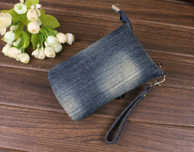 womens handmade blue jeans denim clutch handbag purse simple lovely design mobile phone pouch with handle+long shoulder strap |