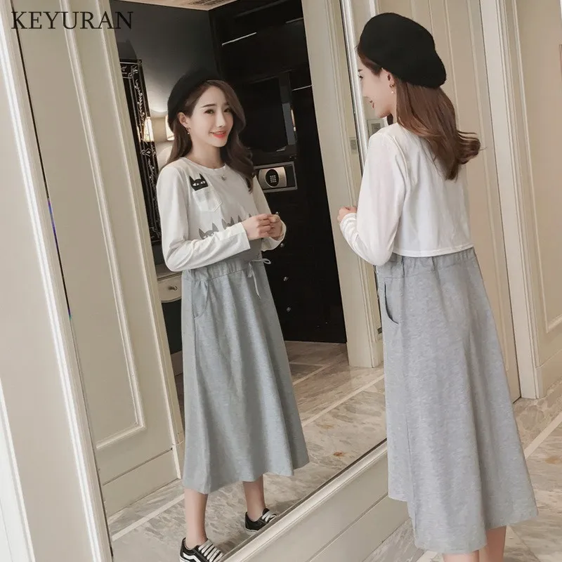 Осень мода Грудное вскармливание Повседневное медсестер Танк платье без рукавов