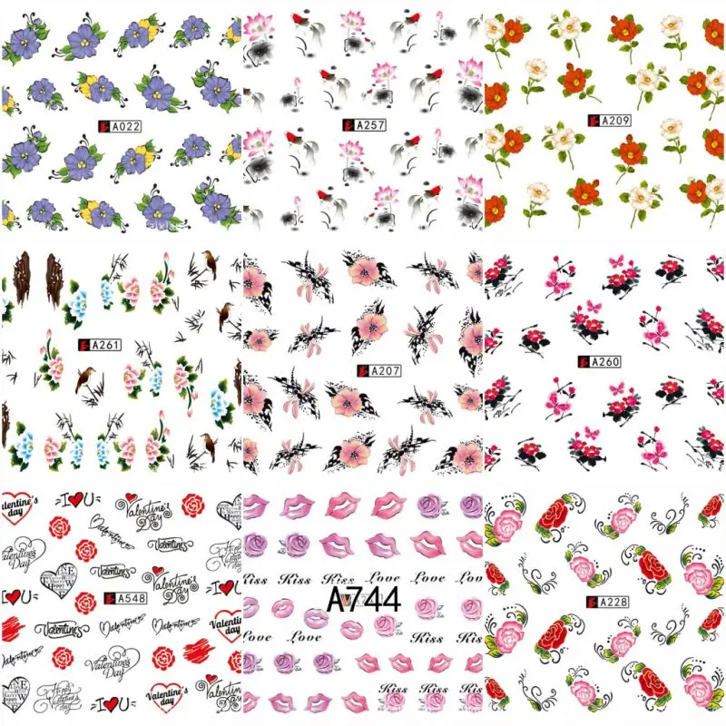 50 листов 3D наклейки для ногтей с цветами|stickers manicure|decoration nail stickersnail art water transfer |