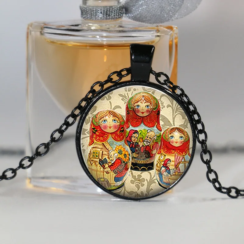 Ретро русская кукла красная бабушка кулон стеклянная Этническая цепочка