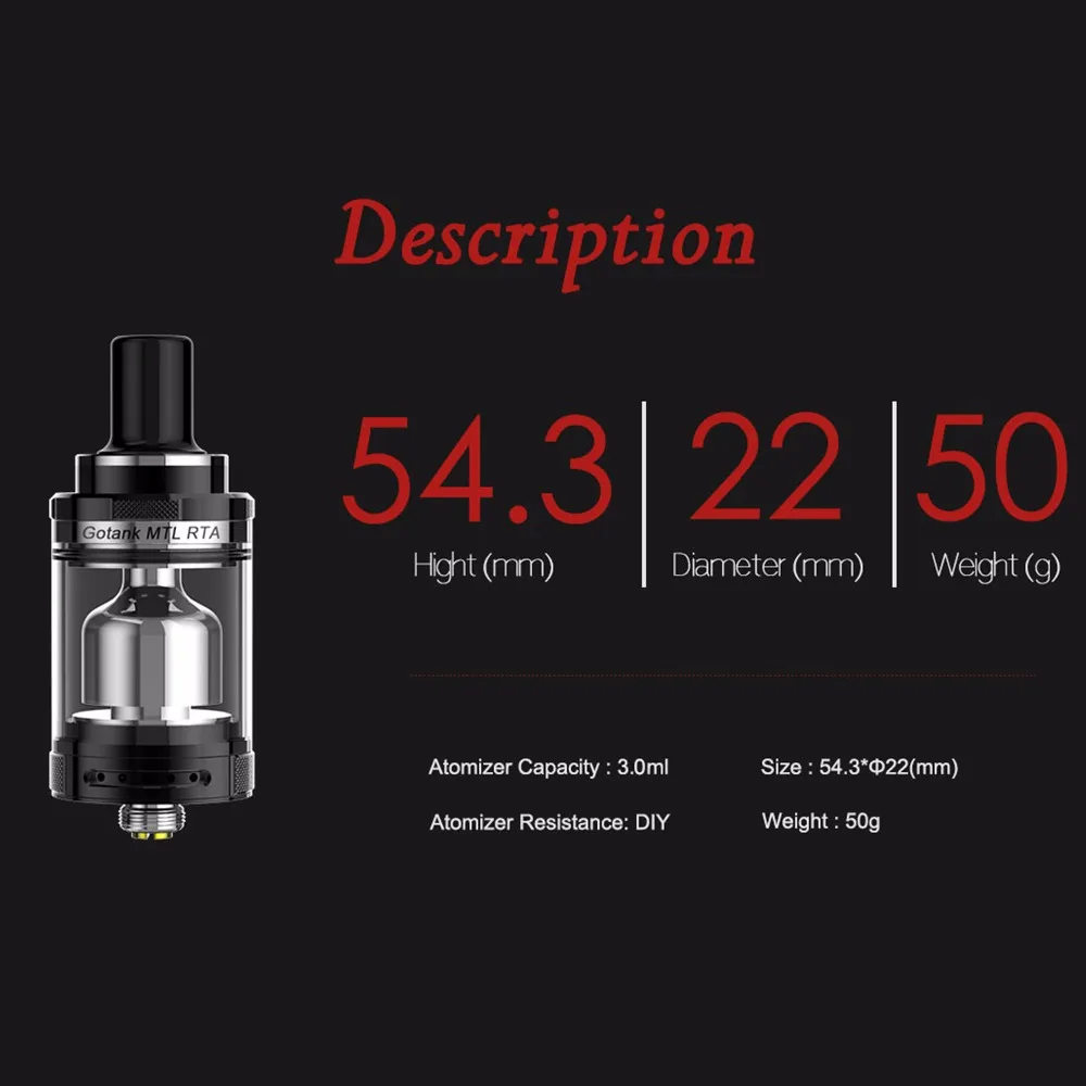 Оригинальный Fumytech Gotank V2 MTL RTA ввиду танк распылителя 3 мл Ёмкость 22 мм Диаметр для
