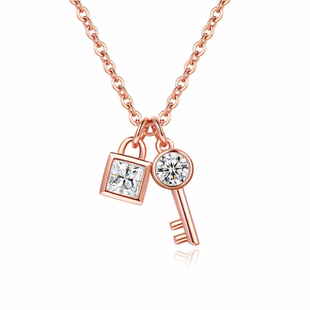 

Charm Hanger Ketting Voor Vrouwen Rose Gold Crystal Key Sieraden Meisje Verstelbare Zirkoon Kettingen Fasion Gift Sieraden