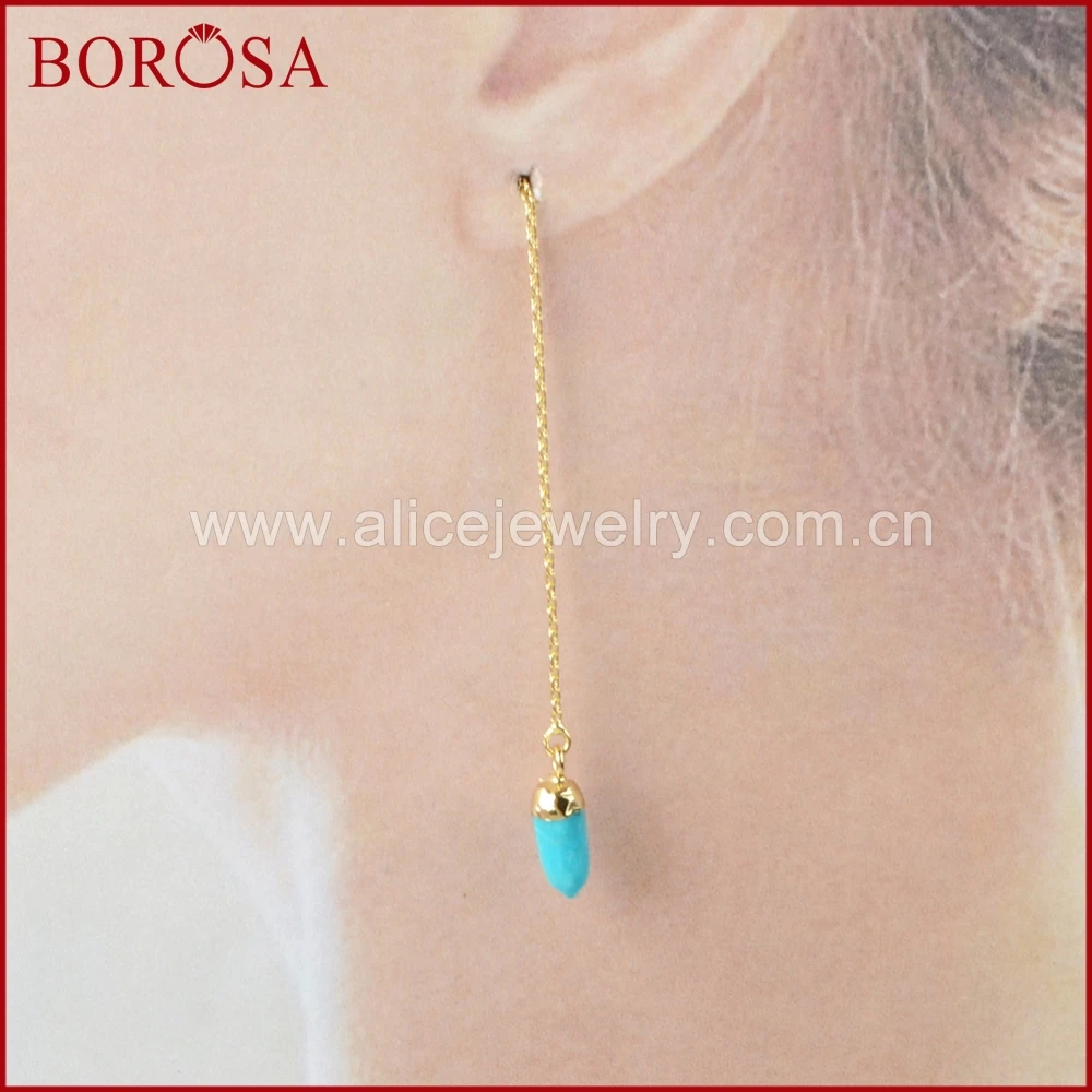 BOROSA Druzy Крошечный Спайк Шарм Синий Howlite камень падение серьги 1 пара Золотой Цвет