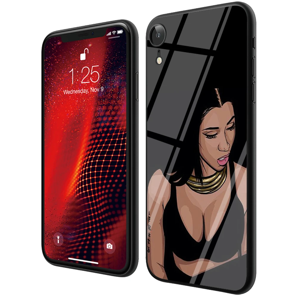 Мягкий чехол Lavaza Nova Cardi B из закаленного стекла для iPhone 6 6S 7 8 Plus 5 5S SE XR X XS 11 Pro MAX |