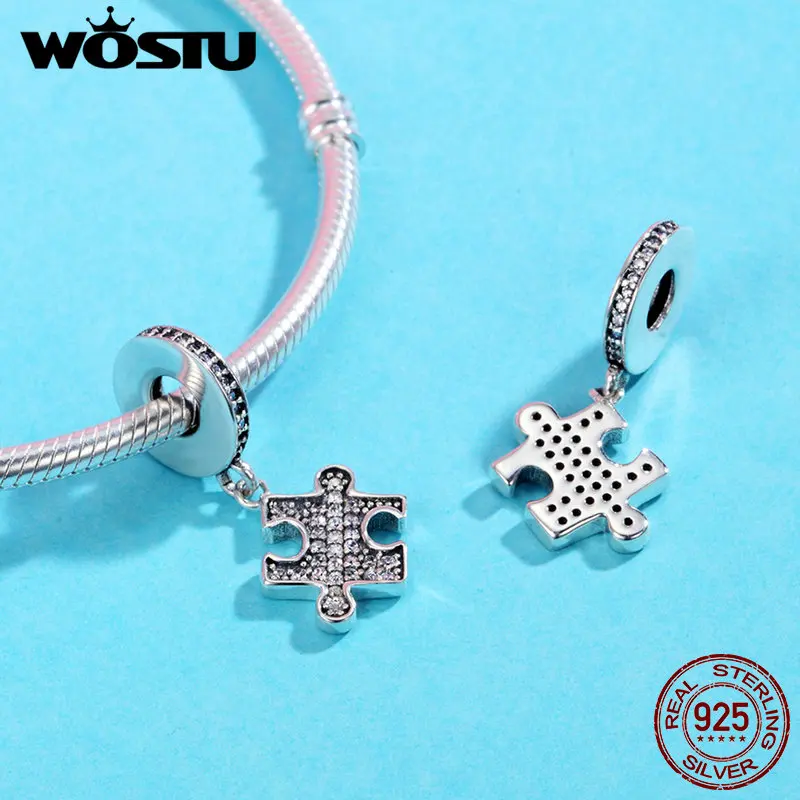 WOSTU подлинный 925 пробы Серебряный ослепительный пазл Висячие бусины Подвески подходят браслет для девочек ювелирные изделия подарок CQC401