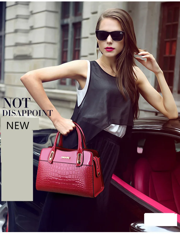 Designer handbag high-end counters solid patent leather women's handbags alligater shoulder messenger bags luxury famous brand
