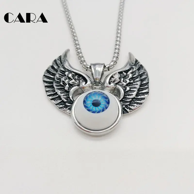 CARA Новый 316L нержавеющая сталь Винтаж серебряные крылья дьявол подвеска с шариком