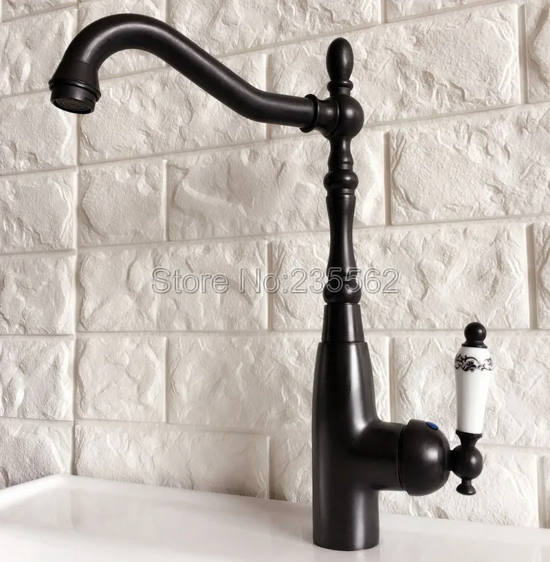 

NEW Modern Black Oil Rubbed Kitchen Sink Faucet Brass Finish Swivel Spout Washbasin Faucets Cold and Hot Water Mixer Taps lnf377