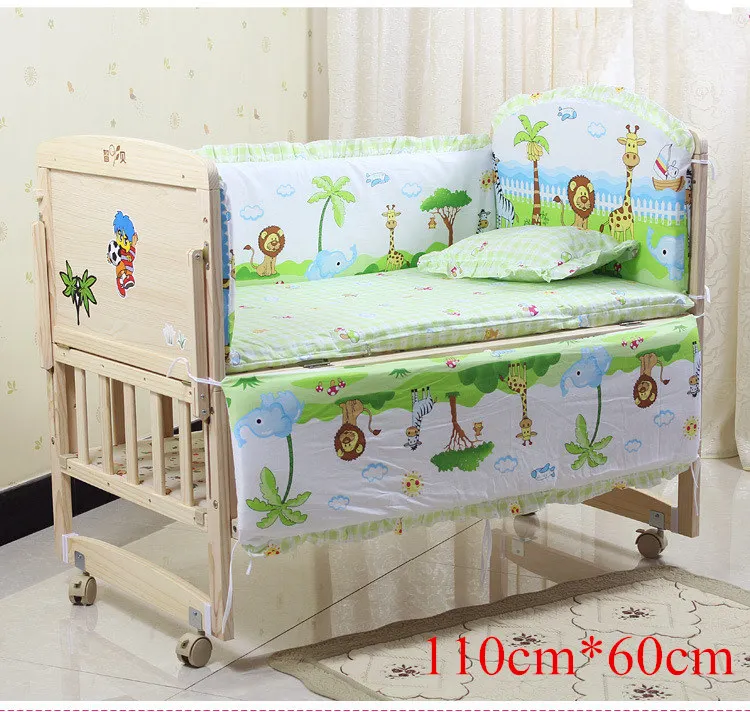 green 110-60 5 шт./компл. мультфильм анимированные детская кроватка кровать бампер для новорожденных хлопковое комфортное нижнее белье, Детское покрывало для кровати детские моющиеся Постельное белье - Цвет: green 110-60