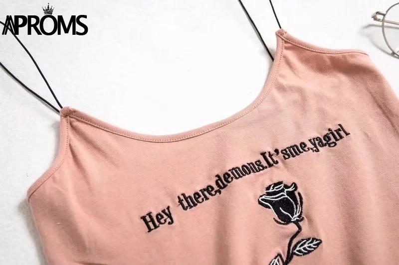 Aproms, уличная одежда, с вышивкой розы, базовые женские майки, высокая мода, яркие, тянущиеся, кроп-топ, 90 s, крутые, для девочек, короткие, бюстье, топы на бретелях