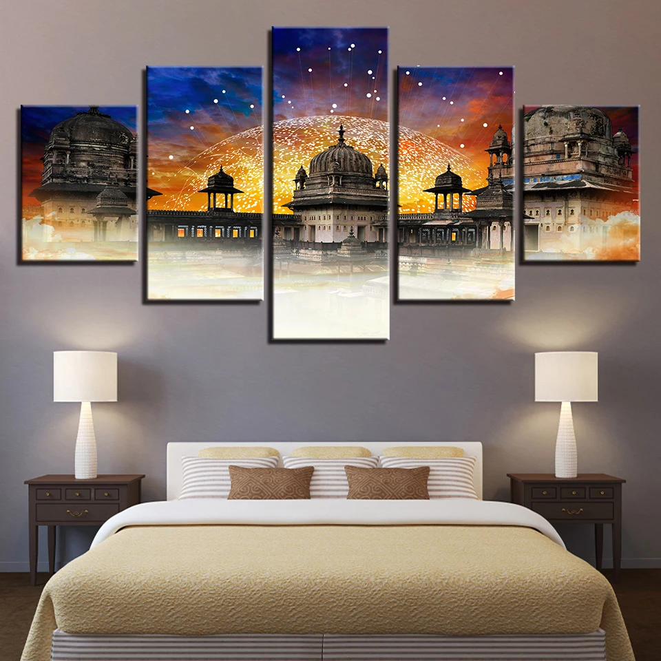 

Printing HD Poster Pictures Living Room Or Bedroom Decor 5 Pieces India Dharma Trend Landscape Canvas Paintings Modular Wall Art