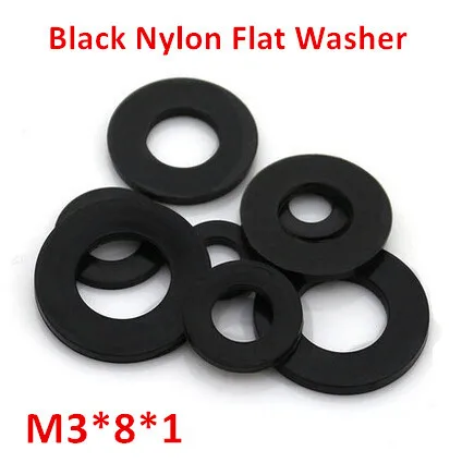 

500pcs M3*8*1 Black Nylon Flat Washer DIN125 Plastic Ring Gasket