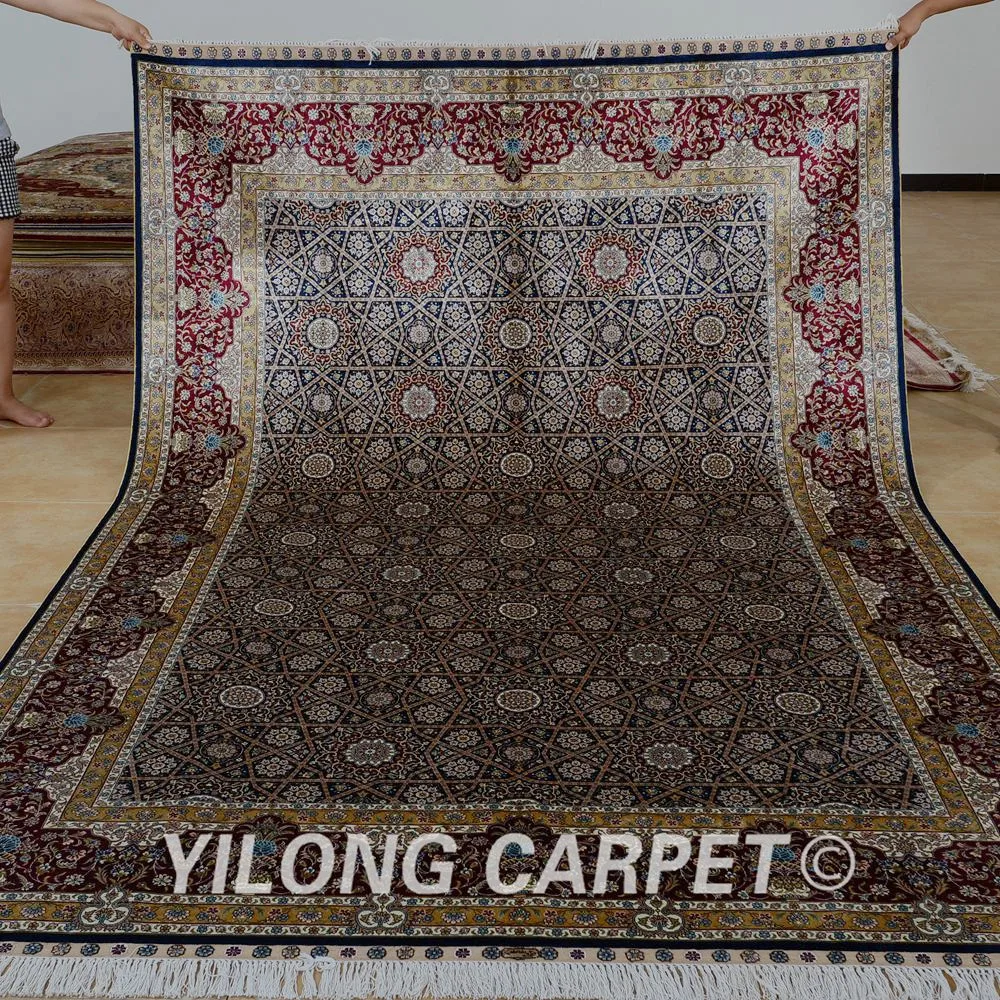 Yilong 6 56 'x 9 84' Hereke шелковый ковер темно зеленый Элегантный турецкий Шелковый с