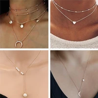 tenande simple style multi layer moon leaves feather heart chain necklaces pendants for women valentines day gifts berloque