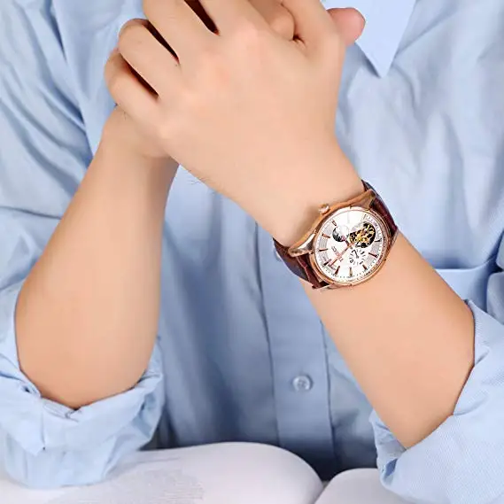 Мужские механические наручные часы Time100 автоматические спортивные с кожаным