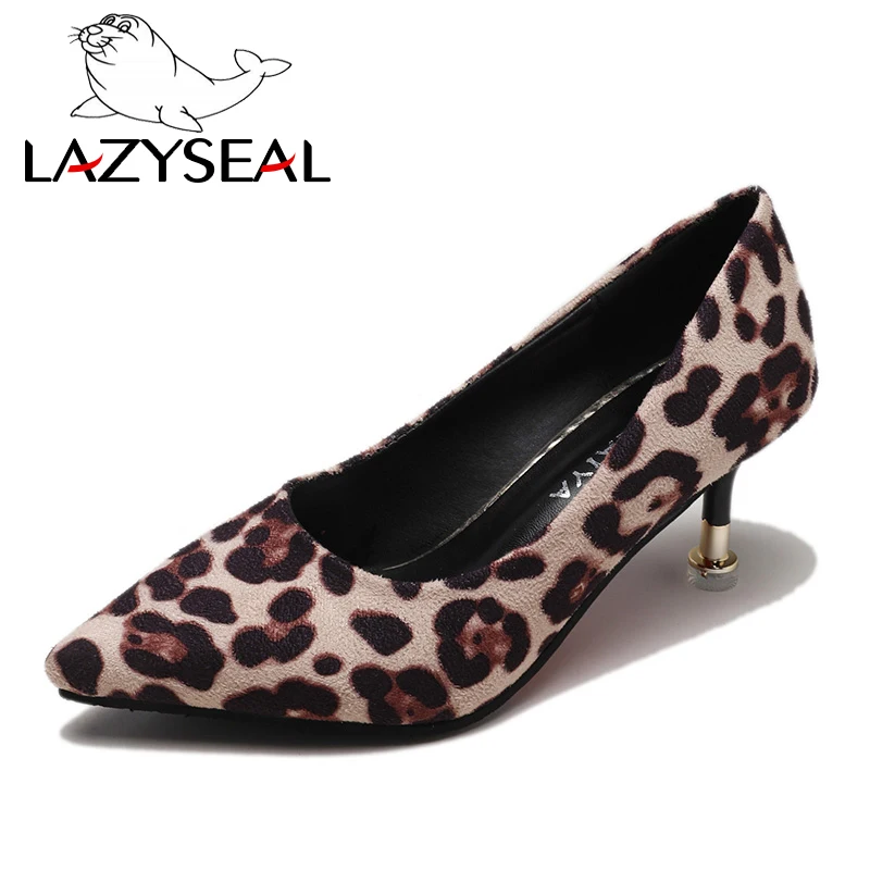 Туфли LazySeal женские с леопардовым принтом высокий каблук металлический тонкий