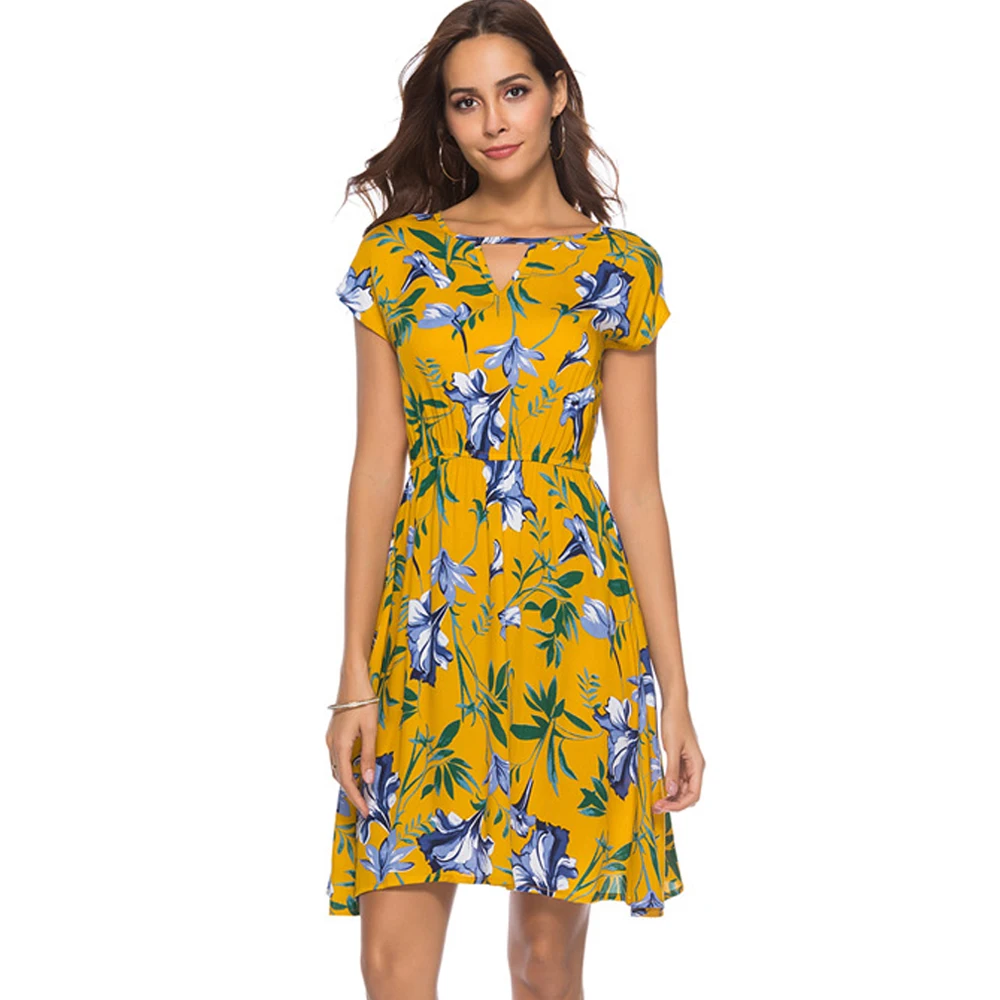 Summer Floral Dress short sleeve print sundress casual Bohemian Robe A-Line holiday vestidos de fiesta large size beach sukienka | Женская