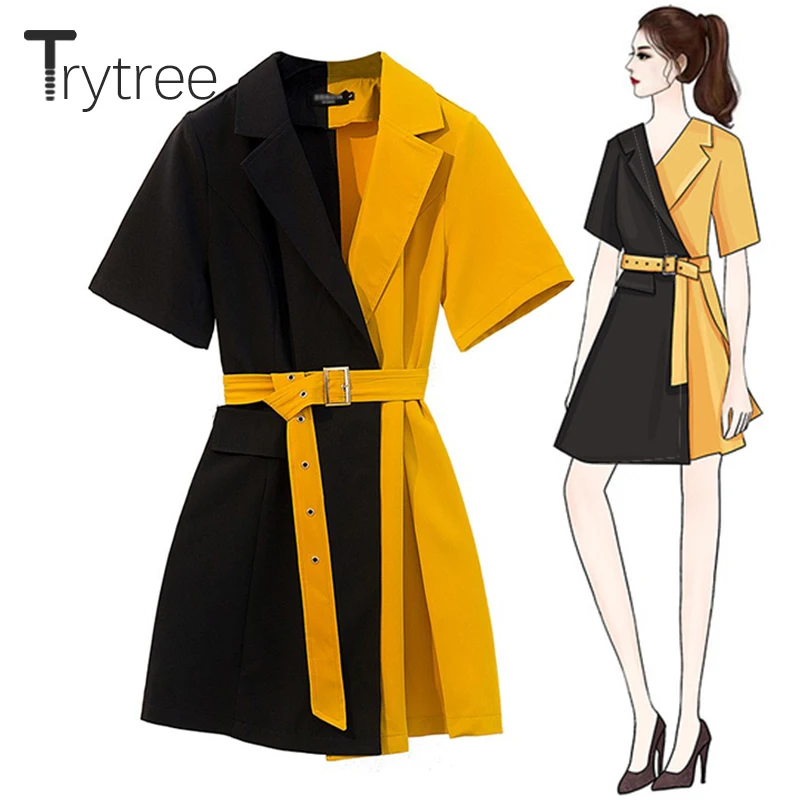 Платье Trytree женское повседневное с отложным воротником офисное ТРАПЕЦИЕВИДНОЕ