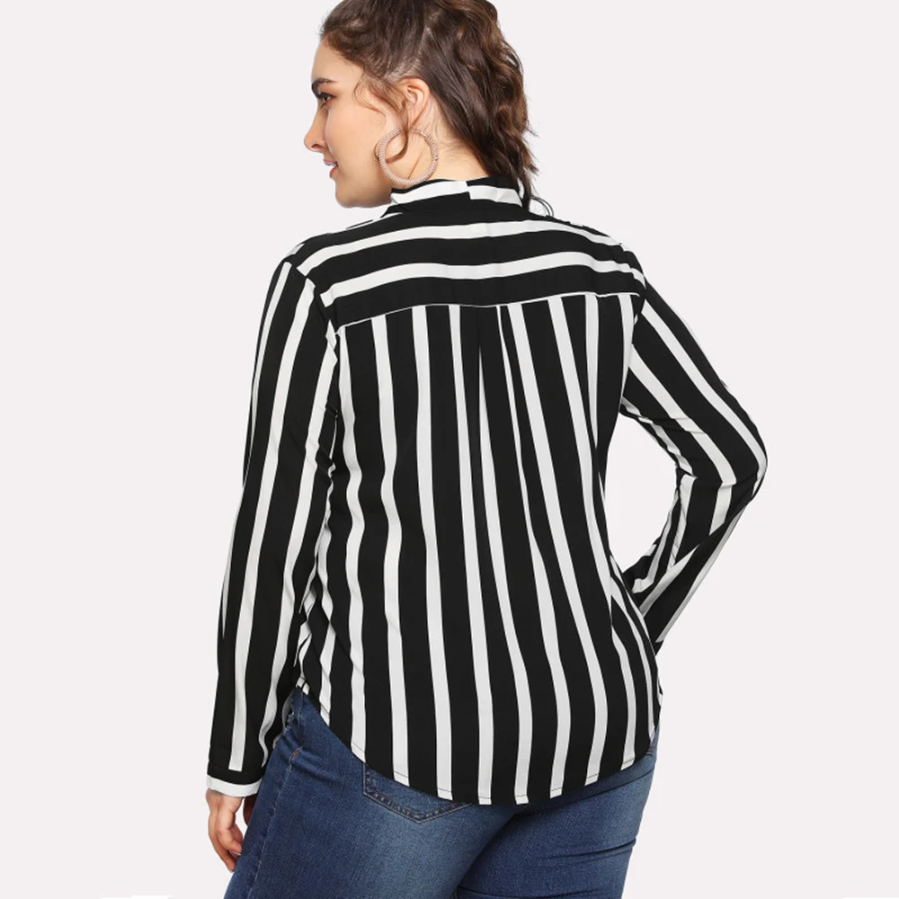 Yileen Plus Size Women Blouses Button Striped Casual Office Tops V Neck Ladies Blusas Autumn Long Sleeve XL-5XL Clothing 2018 |