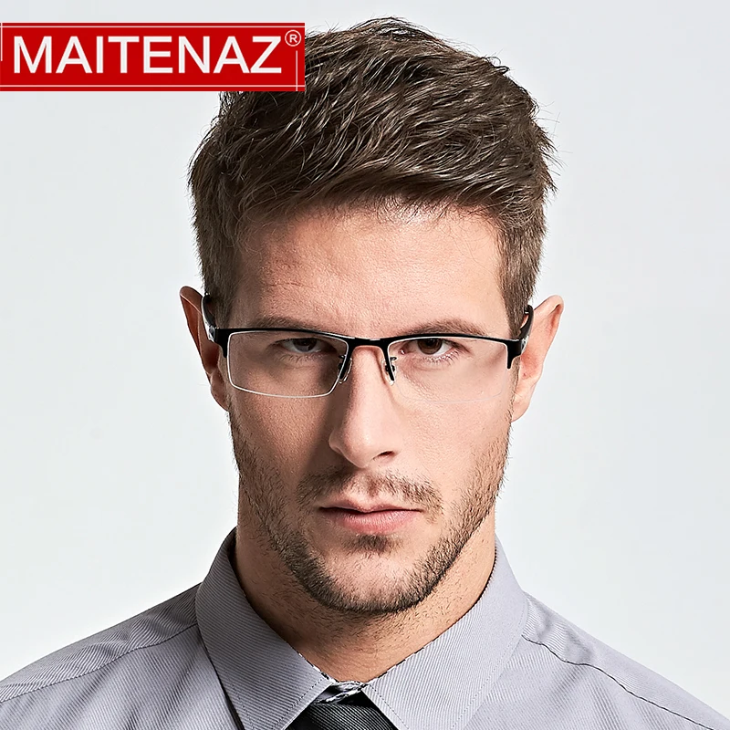 

MAITENAZ TR90 Alloy Prescription Eyeglasses Progressive Multifocal Anti Blue Ray Business Full Half Frame for Men 66071