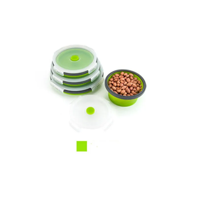 Green BalleenShiny, силиконовая складная коробка для бэнто, портативный складной Ланч-бокс для еды, закусок, фруктов, чаша для хранения, для офиса, пикника, кемпинга, инструмент - Color: Green