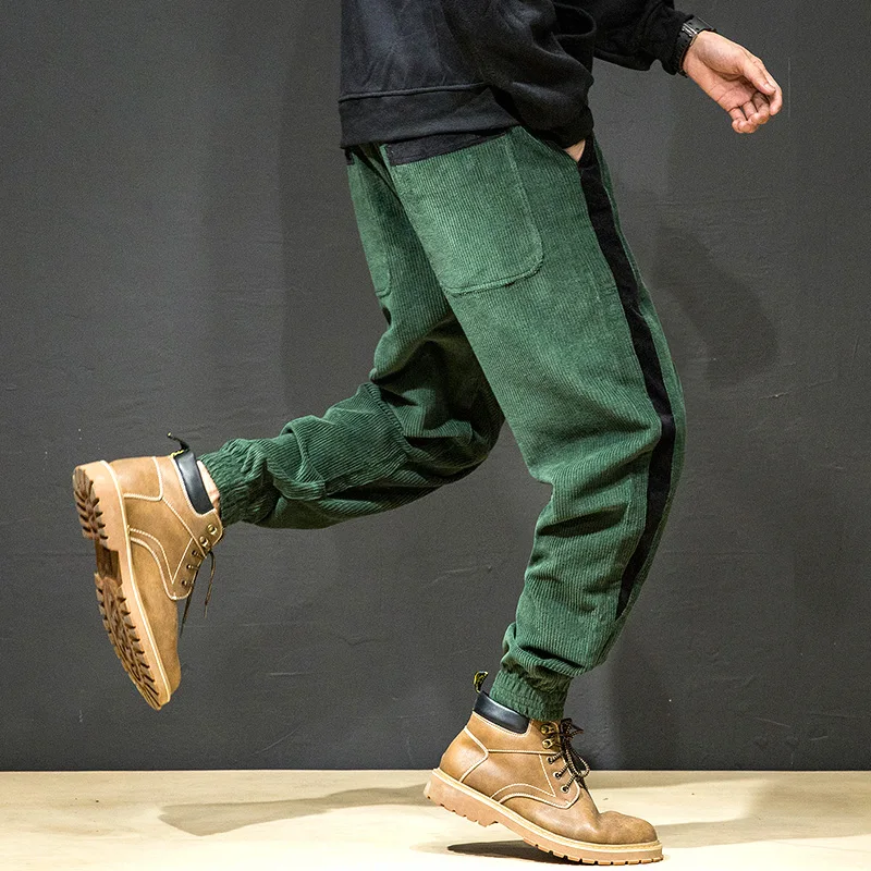 Baggy Corduroy Pants Men Fashion Hip Hop Harem Harajuku Joggers Sweatpant Striped Vintage Japanese Streetwear Clothing | Мужская одежда