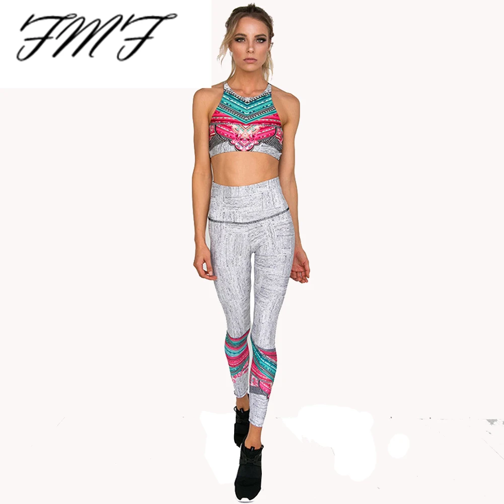 Спортивный костюм для женщин 2 шт. Йога набор цветочный принт женский бюстгальтер