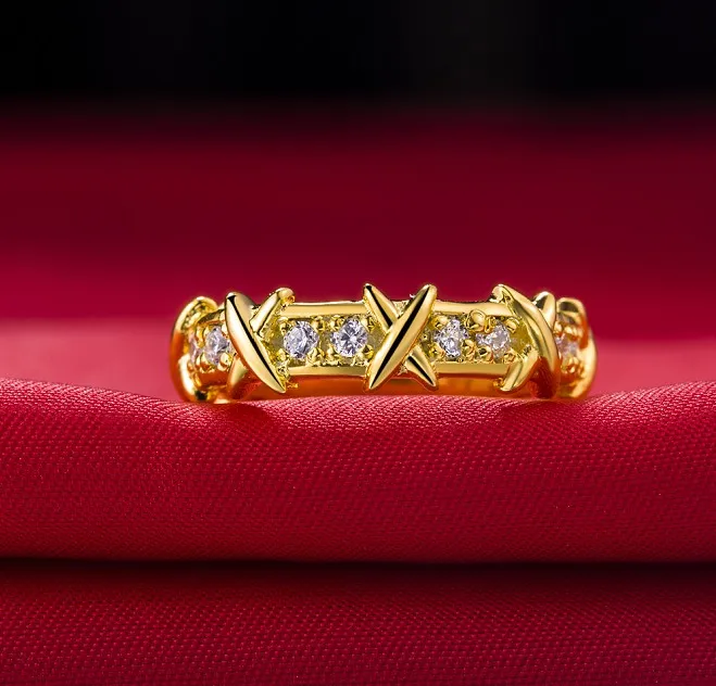 

Real 925 Sterling Silver Ring for Women Golden Color Romantic X Love Fulfilling Anniversary Rings