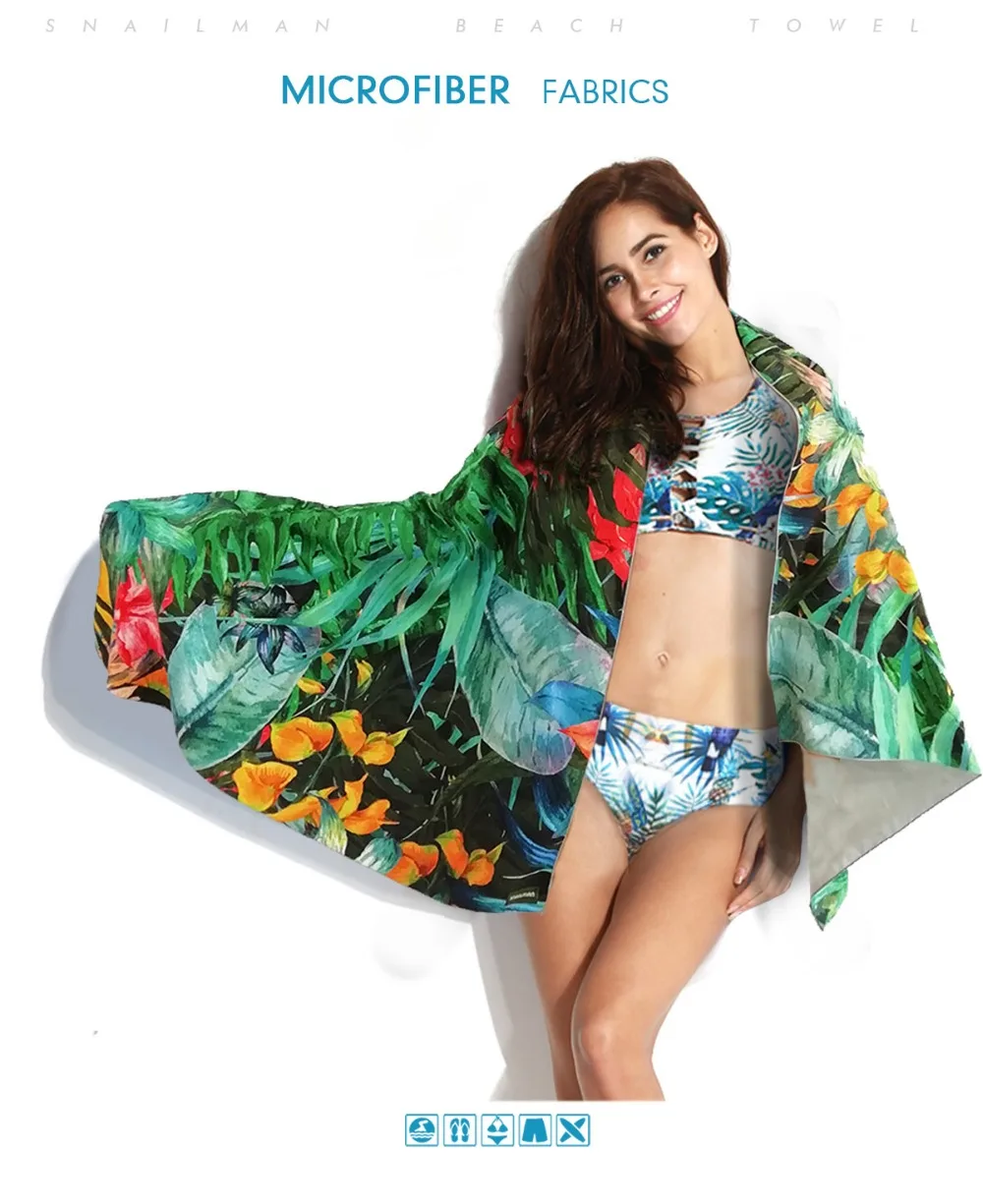 Brand Surfing Compact Beach Towel Microfiber summer Travel quick drying surf Flower printing | Дом и сад