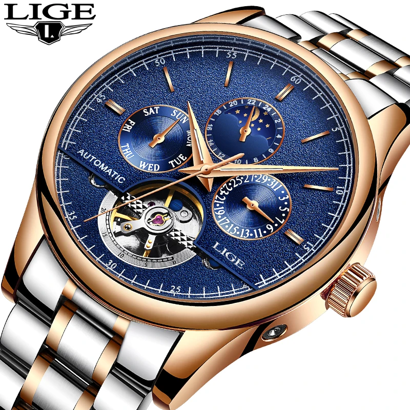 Фото Relojes LIGE Мужские автоматические механические Спортивные часы мужские роскошные Relojes LIGE Мужские автоматические механические Спортивные часы мужские роскошные