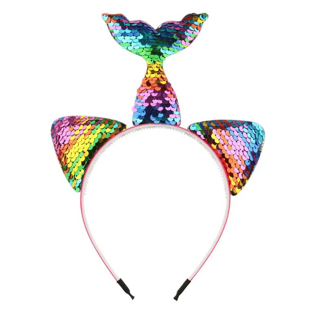 7 шт./лот праздничные ободки обратимые блестки блеск повязка для волос кошачьи