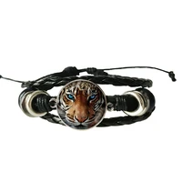 hot sale charm tiger leather bracelet glass jewelry black bracelet
