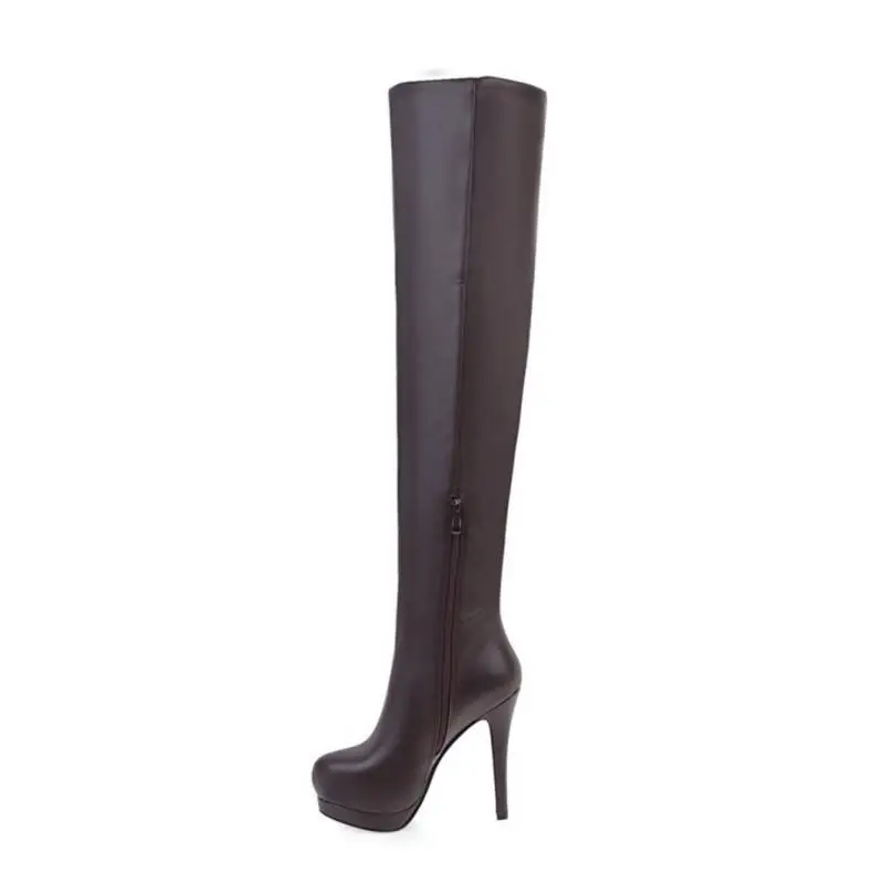 Taoffen Women'S Over Knee High Fashion Boots The Heel Motorcycle Round Toe Zipper Winter Size 34-43 | Обувь