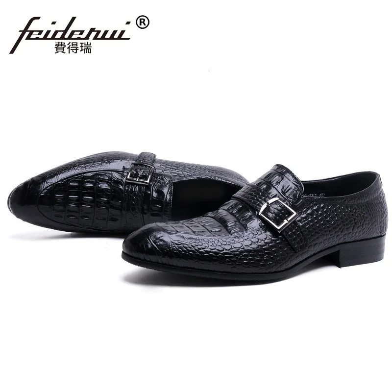 Модные крокодиловые мужские повседневные туфли из натуральной коровьей кожи