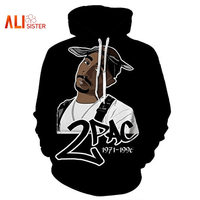 Толстовка в стиле хип хоп с объемным принтом раппер Тупак 2pac Осень зима пуловеры