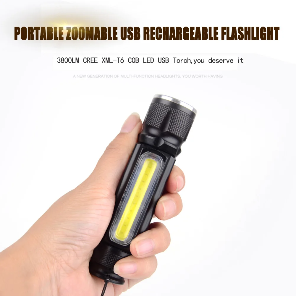 Светодиодный фонарик T6 + COB водонепроницаемый магнитный фонарь с зарядкой от USB