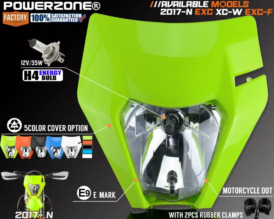 Fashion Green POWERZONE мотоциклетные фары для 18 KTM Headligt EXC XCF SX F SMR эндуро Байк Мотокросс Супермото H4 лампы - Цвет: Fashion Green