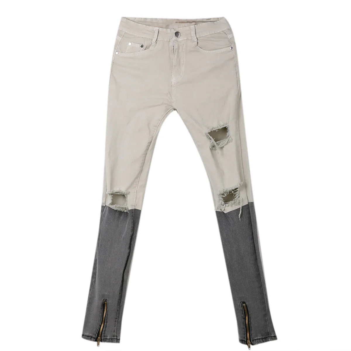 Мужские обтягивающие Подиумные прямые джинсовые штаны на молнии рваные джинсы |