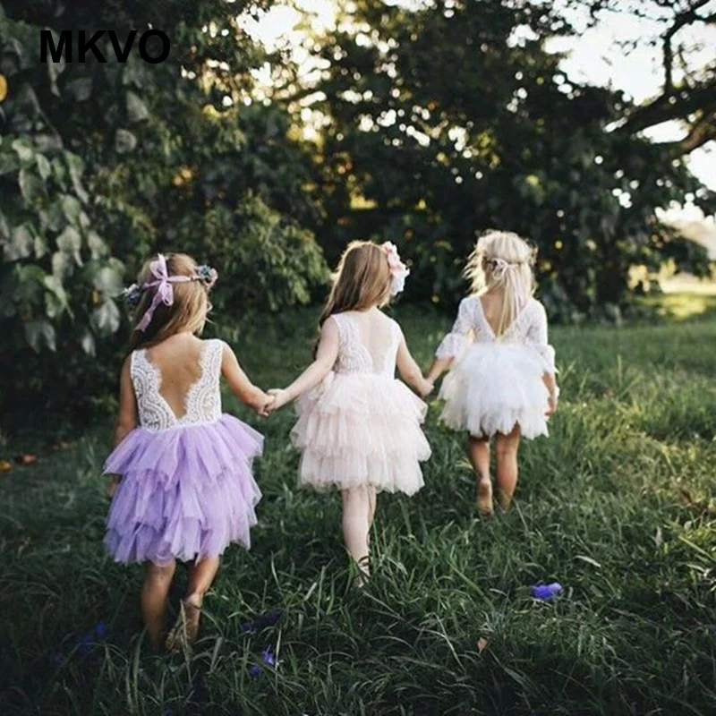 Girls dress lace embroidered solid color stitching white pink purple sleeveless elegant Christmas party princess ceremony | Детская