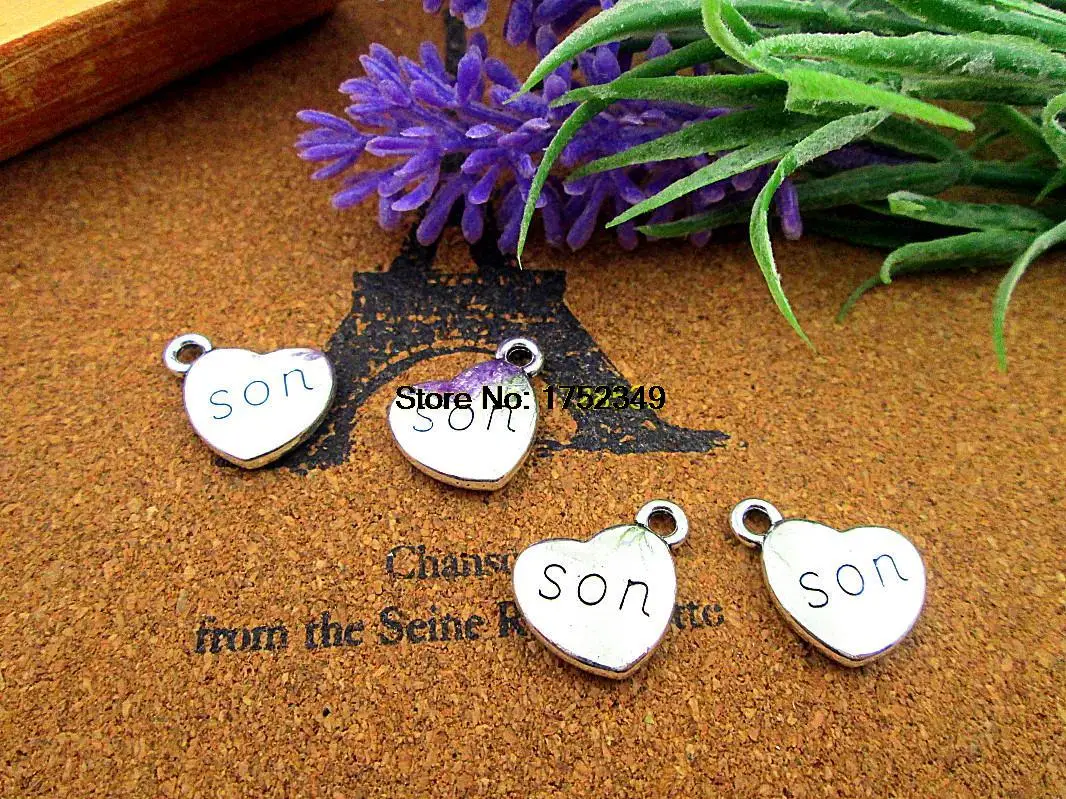 

12pcs 18x15mm son Charms, Antique Tibetan silver 2 sided son Heart Charm Pendants