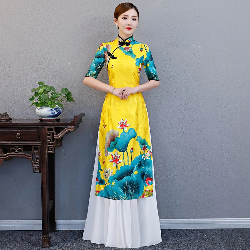 AO Dai длинное платье Ципао в китайском стиле для вечеринки бальное Восточное