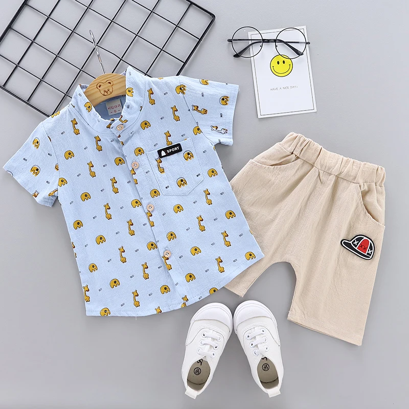 Baby Boys Clothing Children Summer Clothes Cartoon Kids Boy Set Animal Short Sleeve Top+Short Pants |